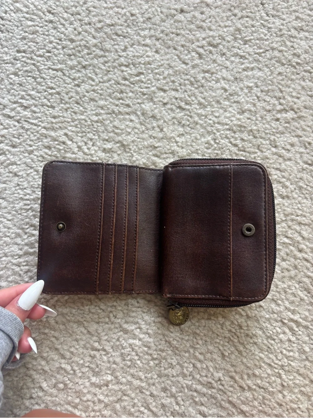 Nine West Brown Leather Zip Card Holder